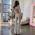 solid color high-neck long-sleeved top and drawstring bell-bottoms set NSWWW136437