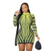 color contrast striped printing round neck long-sleeved jumpsuit NSWWW136451