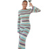 striped print long-sleeved open-back fishtail dress NSWWW136452