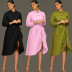 solid color drawstring pleated sleeveless dress and crop coat set NSLML136464
