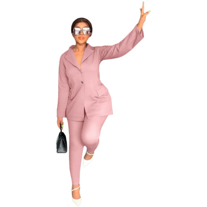 Solid Color Back Hollow Bandage Suit Jacket And Trousers Two Piece Set NSLML136483