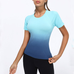 Gradient Quick-drying Short-sleeved Tight Yoga T-shirt NSRQF136531