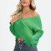 solid color cross design V-neck loose long-sleeved off-the-shoulder sweater NSZXS136551