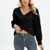 solid color cross design V-neck loose long-sleeved off-the-shoulder sweater NSZXS136551