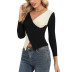 V-neck irregular long-sleeved Slim contrast color bottoming sweater NSZXS136552