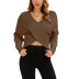 suéter de manga murciélago delgado con cuello en V cruzado retro de color sólido NSZXS136553