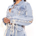 Rope decor long sleeve Washed crop Denim Jacket NSARY136554