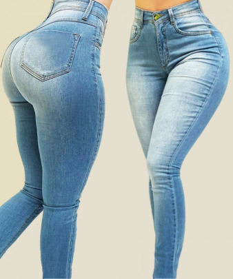 Washed High Waist Elastic Slim Fit Jeans NSARY136561