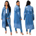 long sleeve ripped loose V-neck denim trench coat NSARY136560