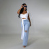 Washed High Waist Wide Leg Ripped Jeans NSARY136562