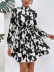 Geometric Print Slim Fit Ruffle Long Sleeve Dress NSHFC136575