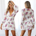 deep v-neck long-sleeved ruffle floral printed dress NSHFC136580