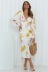 v-neck lantern sleeves floral printed midi dress NSHFC136583