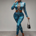 straps wrapped chest snake print long-sleeved top and trousers two-piece set NSDLY136608