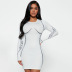 round neck printing long-sleeved short dress NSBLS136627
