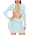 solid color stitching long-sleeved top and sheath skirt set NSBLS136630