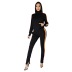 contrast color stitching turtleneck top and trousers two-piece suit NSXLY136633