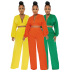 color sólido con cuello en V manga larga crop top pantalones rectos sueltos conjunto de salón de dos piezas NSXLY136641