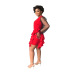 solid color Slim Fit Waist V-neck mesh Puff Sleeve Dress NSXLY136643