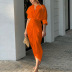 solid color long-sleeved V-neck mid-length dress NSONF136683
