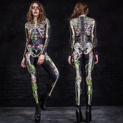 Halloween Costume Prom Horror Human Skeleton Print Jumpsuit NSONF136689