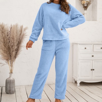 Solid Color Loose Double-sided Plush Hooded Sweatshirt And Pants Two-piece Homewear Set NSYBL136700