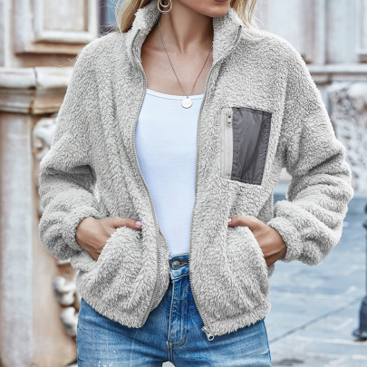 Double-sided Fleece Color Matching Full Zipper Sweatshirt NSYBL136702