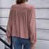 solid color pleated round neck long sleeve top NSYBL136707