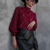 solid color jacquard turtle neck pullover embroidered top NSYBL136709