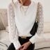 round neck solid color jacquard dot long-sleeved stitching top NSYBL136710