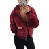 abrigo de piel sintética con cremallera completa de manga larga de color sólido NSYBL136714