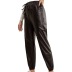 Pantalones de viga de cuero PU de cintura alta elásticos de color sólido NSYBL136717