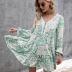 loose floral lace stitching pullover long-sleeved V-neck printing dress NSYBL136721