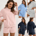 solid color Plush Hooded top and short Two-piece homewear Set NSYBL136722
