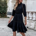 solid color mid-length sleeve lace embroidery tassel dress NSNXG136733