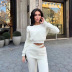 solid color round neck long-sleeved T-shirt slim-fit trousers set NSCOK136735
