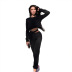 solid color round neck long-sleeved T-shirt slim-fit trousers set NSCOK136735