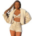 solid color lapel long-sleeved crop jacket slim high waist shorts set NSCOK136737