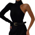 single-shoulder long-sleeved round neck slim solid color jumpsuit NSCOK136739
