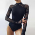 round neck mesh stitching long-sleeved slim solid color jumpsuit NSCOK136741