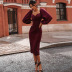 solid color long-sleeved one-word neck backless slim dress NSCOK136743