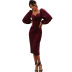solid color long-sleeved one-word neck backless slim dress NSCOK136743