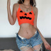 contrast color slim Halloween pumpkin print knitted camisole NSCOK136746