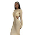 solid color one-word neck camisole round neck long-sleeved dress two-piece set NSCOK136751