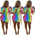 Vestido de manga larga con estampado de color arcoíris de vendaje hueco NSGMT136777
