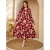 floral Printed V-neck Long Sleeve layered Dress NSHFC136790
