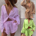 solid color loose long-sleeved shirt and shorts two-piece lounge suit NSONF136815