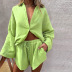 solid color loose long-sleeved shirt and shorts two-piece lounge suit NSONF136815