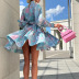 large swing puff sleeve stand-up collar high waist flower print dress NSONF136828