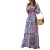 v-neck long-sleeved bohemian high waist large swing dress NSONF136830